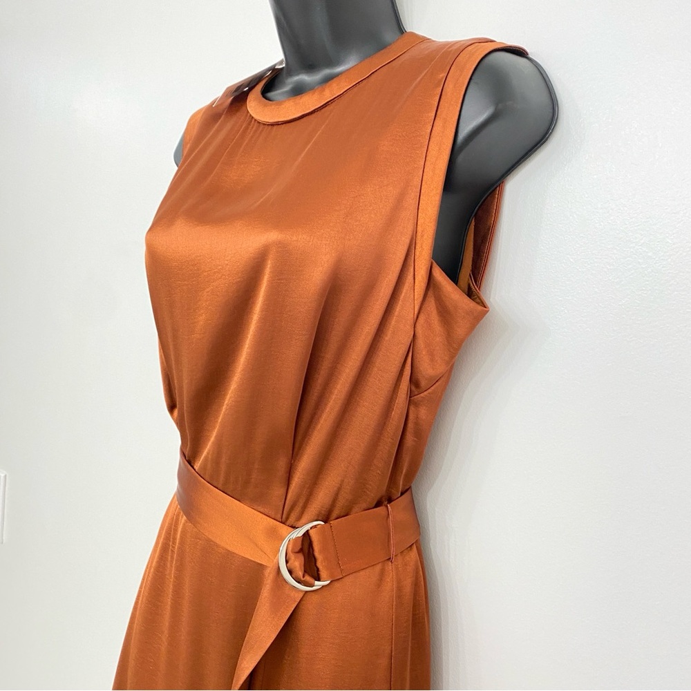 Mango Satin Midi Dress Bronze Wedding Guest High Neck Sleeveless Size M NWT - Picture 5 of 16